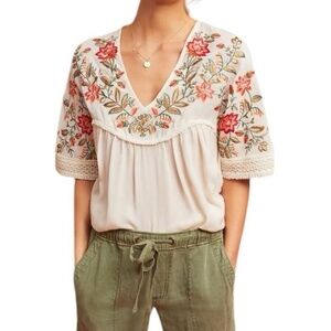 Anthropologie Ranna Gill Jumel Embroidered Blouse, Size Small